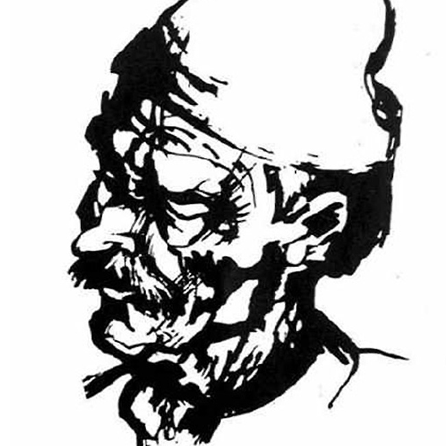 Peasant head study, reed pen and ink drawing, 1980, Budapest