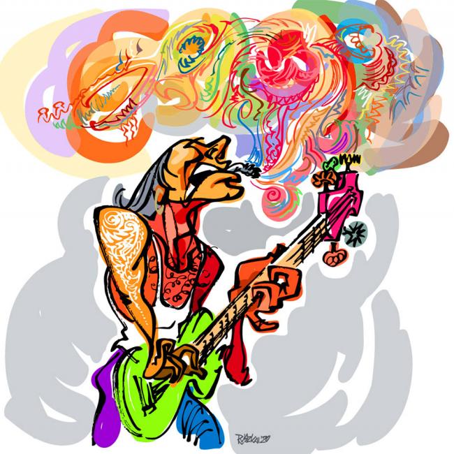 guitar hero,musician in a cloud of smoke,